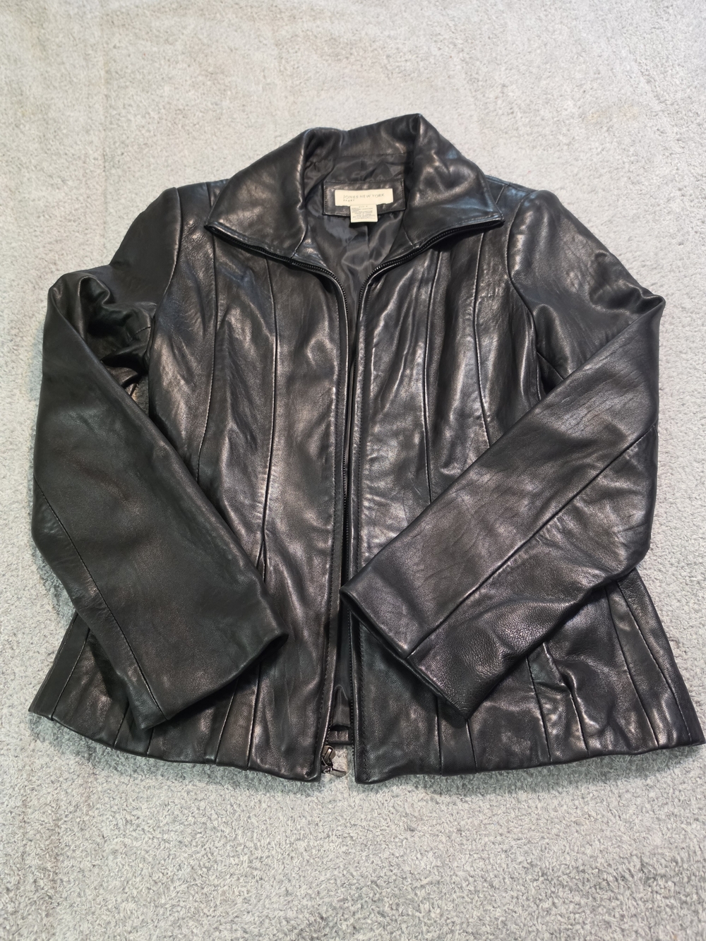 Jones New York Black Leather Zip Jacket